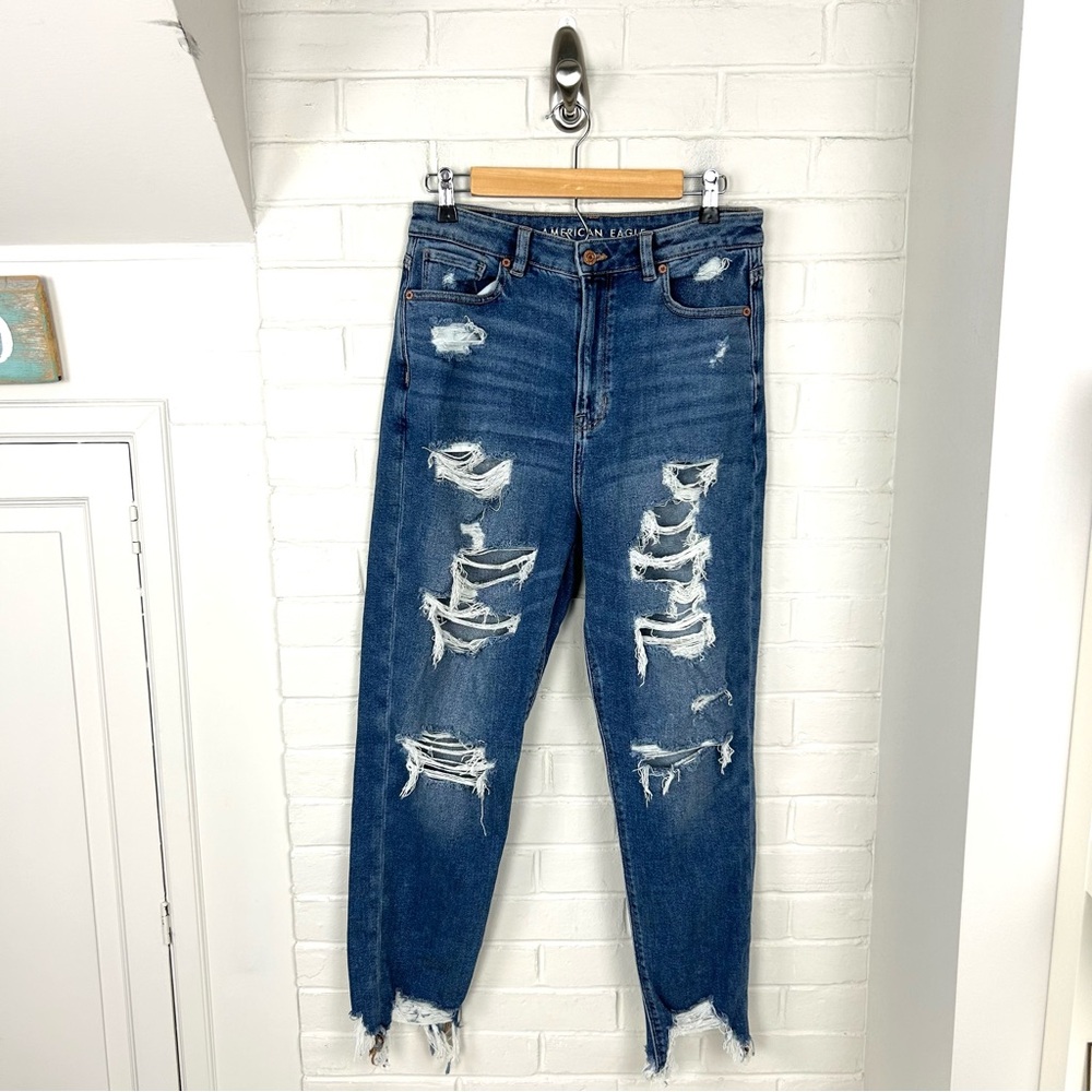 American Eagle Distressed Highest Rise Mom Jeans Size 10